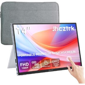 Touchscreen Portable Monitor 14 Inch IPS Slim Travel Screen FHD 1080P HDR FreeSync Bezel Less USB-C Computer Monitor with Cover Stand and Speakers for Laptop PC Mac Surface PS4/5 Xbox
