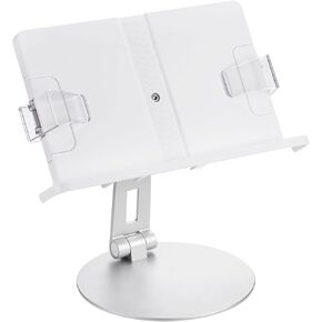 Book Stand for Reading, 360° Rotate Adjustable Book Holder with Swivel Base Suitable for Books Laptop Textbook Magazine Tablet, White
