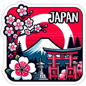 Japan Sticker Travel Outdoors Decal Vinyl Small Waterproof for Water Bottle, Mug, Passport, Scrapbook, Notebook, Laptop, Tumbler, Skateboard, Computer, Phone