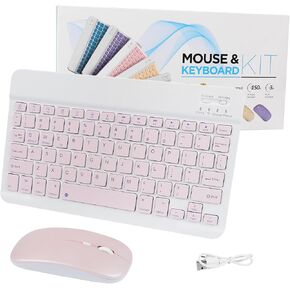 CHUYI Wireless Bluetooth Keyboard and Mouse Combo, Compact Ultra-Thin Sleek Design Cordless Rechargeable Keyboard and Mouse Set 78Keys for PC Computer Mac/Windows/iOS/Android (10 inch - Pink)