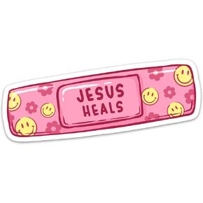 (3PCs) Jesus Heals Cute Bandage Sticker, Christian Girly Stickers, Inspirational Religious Healing Quotes Vinyl Waterproof Spiritual Stickers for Laptop Water Bottle Notebook Tumbler (3 Inches)