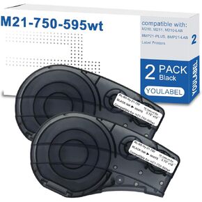 M21-750-595-WT Compatible for (M21-750-595-WT) All-Weather Vinyl Label for Indoor/Outdoor ID, Black on White- for M210, M210-LAB, M211, BMP21-PLUS and BMP21-LAB Printerss, 0.75" W 21" L (2 Pack) ﻿
