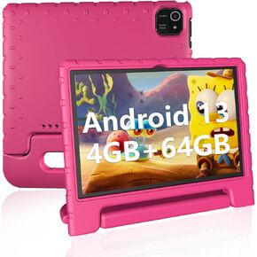 JREN Kids Tablet,10 inch Tablet for Kids with WiFi,10.1 IPS HD Screen,CPU Speed up to 1.8GHz,RAM 4GB and 64GB Storage,Toddler Tablet with Protective case,Color Pink