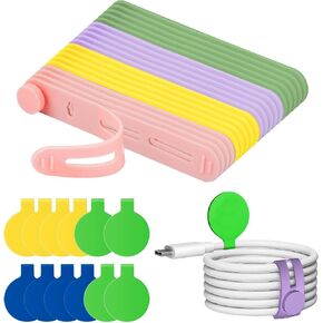 32pcs علامات الحبل العلامات ، 12 قطعة دائرة سلك سلك الحبل الكهربائي 丨 20 PCS علاقات كبل كبل السيليكون لعلامات العلامات وملصقات الحبل الإلكتروني للإلكترونيات in Kuwait