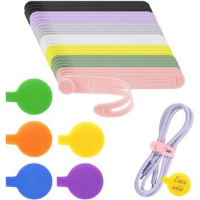48PCS Silicone Cable Ties and Cable Labels Sets, 20 Silicone Cable Straps+12 Identification Cord Labels Reusable Silicone Cord Ties and Wire Tags in Home,Office,Kitchen,School (Multicolor)