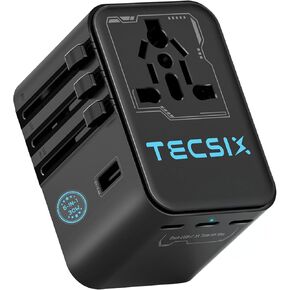 Universal Travel Adapter Worldwide 30W, TECSIX International Power Travel Plug Adapter with 6A 3 USB C, 2 USB A Ports for US UK EU AU Asia 200+ Countries, Multi AC Outlet Adaptor Type A C G I