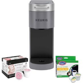 شركة Keurig K -Slim Plus Iced Coffee Maker (رمادي) ، ومرر قهوة مثلج من أجل المنزل - نظام المشروب السريع - تصميم لتوفير الفضاء - حزمة بأحجام الأحجام 3 مع قرون مشوية متوسطة وأكواب تنظيف (3 عناصر) in Kuwait