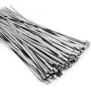 Metal Zip Ties 12 Inch Heavy Duty 304 Stainless Steel Zip Cable Ties Self-locking Strap Ties (50 Pcs)