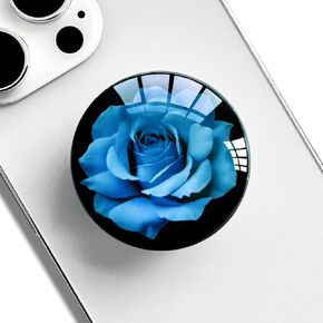Translucent Clear Phone Grip with Expanding Kickstand,Cell Phone Collapsible Stand Blue Rose Flower Design for Smartphones