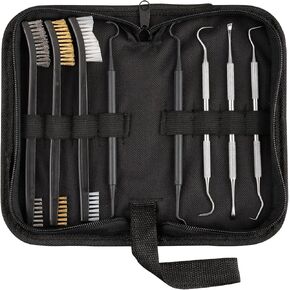 Gun Cleaning Set, Double Ended Nylon/Brass/Steel Gun Brush, 3 Steel Gun Picks and 2 Polymer Picks for Pistol, Rifle and Other Firearms