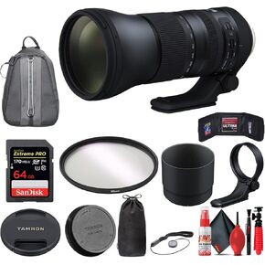 Tamron SP 150-600mm f/5-6.3 Di VC USD G2 for Nikon F-Mount (AFA022N-700) + 64GB Extreme Pro SD Card + Padded Backpack + 95MM UV Filter + SD Card Pouch + Lens Cap + 6Ave Lens Cleaner (INTL Model)