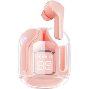Wireless Headphones Bluetooth Earbuds,ENC Noise Cancelling Bluetooth Earbuds with LED Display Charging Case,Mini Earbuds 5.3 in Ear Lightweight Headphones Built in Mic Calls for Android iOS Pink