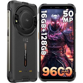 Ulefone Power Armor 16S Rugged Phone, 9600mAh Battery, 122dB Loudest Speaker, 16GB+128GB 50MP Rear Camera Rugged Smartphone, 5.93" Android 13, Built-in Glare Flashlight, NFC Dual SIM 4G Phone-Black