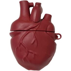 Super Funny Realistic Beating Heart Earphone Case for AirPods 4，Novelty Stylish Soft Silicone Simulated Article Heart AirPods 4 Cover Protector Earbud Protective Case -Red