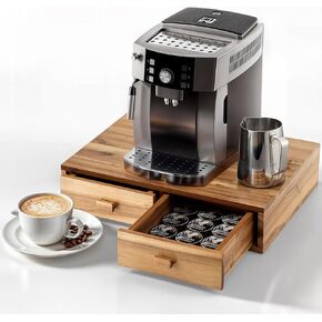 Tinamo Acacia Wood K Cup Organizer Coffee Pod Storage Box, Coffee Pods and Tea Organizer Holder, K Pod Drawer Coffee Maker Machine Stand, Kcup Drawer Organizer Under Brewer (Acacia, 2 drawer)