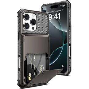 COOYA Compatible with iPhone 16 Pro Case Wallet 5 Credit Card Holder Slot Flip Cover Wallet Case Back Pocket Dual Layer Protective Hard Shell TPU Rubber Bumper for iPhone 16 Pro 5G 6.3-inch Blue