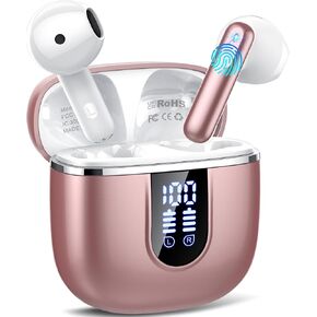 Wireless Earbuds, Bluetooth 5.4 Headphones in Ear Buds, HiFi Stereo Wireless Earphones with 4 ENC Noise Cancelling Mics, 40H Wireless Headphones with IP7 Waterproof, Dual LED Display USB C, Rose Gold