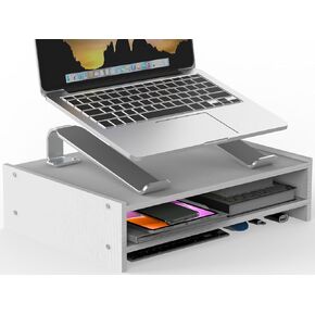 AstroX Laptop Stand, Aluminum Holder, Wood Base, Ergonomic Design, Ventilated Cooling, Compatible with MacBook, Notebook 10-16 inch (White)