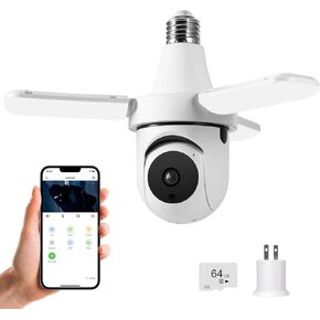 Wireless Security Camera 30W 3000Lumens Garage LED Light Bulb Camera 3MP HD Smart Garage Security Camera with AI Human Detection,Two-Way Audio,Color Night Vision,Works with Alexa（with 64G TFcard）