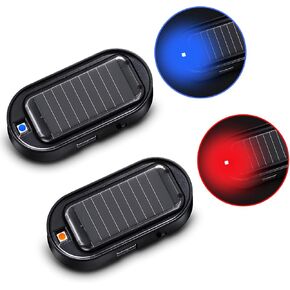 2Pcs Upgraded Car Solar Power Simulated [Enhanced Brightness & Clarity] Fake Car AlarmLED Light - Theft Flashing Security Light with USB Charger Port, Blue Light +Red Light
