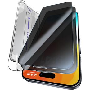 ruwa Screen Protector for iPhone 15 Pro 2-Pack Privacy Tempered Glass Film with Auto Dust-Elimination Alignment Kit, 9H Hardness Drop Protection, Scratch Resistant, Full Coverage, Bubble-Free