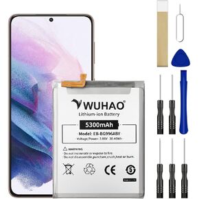 WUHAO Replacement Battery EB-BG996ABY Upgraded 5300mAh for Samsung Galaxy S21+ S21 Plus 5G SM-G996U SM-G996UZSAXAA SM-G996UZKEXAA SM-G996UZVAXAA Battery with Tool Repair Kit