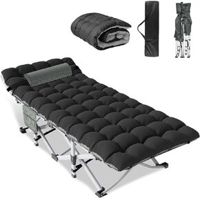 Slendor Folding Camping Cot for Adults with Mattress, Portable Camp Cot Bed Sleeping Cots with Pillow & Carry Bag for Office, Home Nap, Outdoor, Travel, Max Load 500lbs