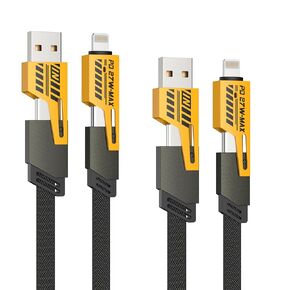 2-Pack 4 in 1 USB C Charging Cable, 65W 3.3ft Lightning Cable Fast Charging, Multi Charge Cable with Lightning/Type C/USB A Port for Cell Phones/Tablets/Samsung Galaxy & More