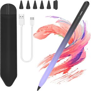 COO Stylus Pen for iPad, Magnetic Stylus iPad Pen (Black Purple01, 1 Plus 5 Pen Tips & 80cm Cable & Black Pen Plugs)