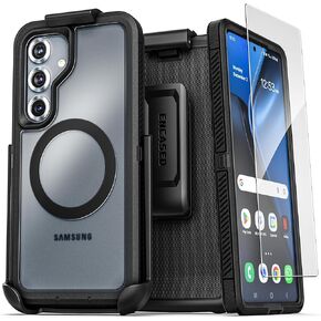 Encased Designed for Samsung Galaxy S25 Case with Belt Clip (Compatible with MagSafe Qi2) Dual-Layer Rugged Cover with Phone Holster (Voyager Series) (S25)