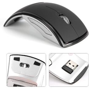 Qiilu Folding Mouse, ZD-01 2.4G Foldable Ergonomic Arc Mouse Black with USB Receiver for Notebook