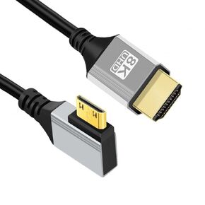 CY 90 Degree Right Angled Micro HDMI 2.1 Ultra Thin HDTV Cable 8K 4K Hyper Super Flexible Slim Cord Type-A to Type-D for Camera HDTV 50cm