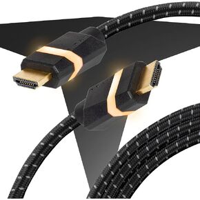TITAN 8K HDMI 2.1 Cable 2 Pack, 10 ft Braided Cord, Amber LED Light Strip, Ultra High-Speed Cable with HDR, VRR & QMS, 48 GBPS, Black, 85133
