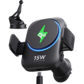 INIU Qi2 15W Car Phone Holder Wireless Charger, Ultra-Stable 12N for MagSafe Car Mount Charger with Cooling Fins & RGB Lighting Only for iPhone 16/15/14/13/12 Series, Black