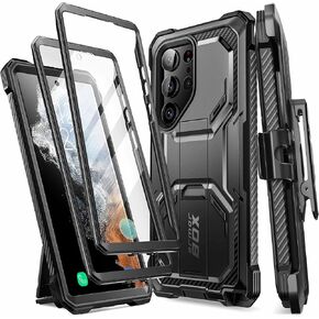 i-Blason Armorbox for Samsung Galaxy S23 Plus Case with Stand & Belt-Clip [Built-in Screen Protector] [2 Front Frames] [Military-Grade Protection] Full-Body Rugged Bumper Case with Kickstand (Black)