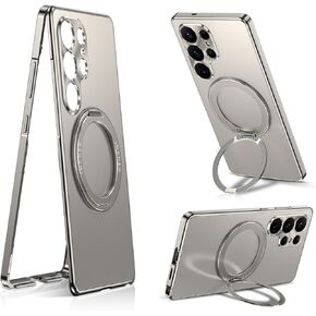 IMCHEN for Samsung Galaxy s25 Ultra Metal Case with 360° Rotating Ring Stand - Refined Protection and Versatility, Titanium