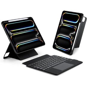 DUX DUCIS Tablet Keyboard Case, iPad Tablet Case with Keyboard, Multi-Touch Trackpad and Pencil Holder, 7 Color Backlit Wireless Detachable Magnetic Folio Cover (Black-iPad Pro 11 (2024)