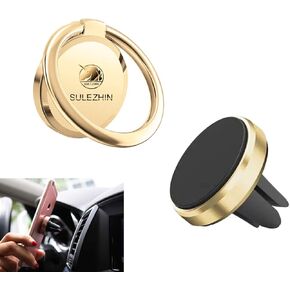 Phone Ring Holder for Hand Finger Kickstand 360° Rotation Metal Ring Grip with Magnetic Phone Car Mount Holder Car Air Vent Magnetic Mount Car Phone Holder for iPhone 11 Pro Xs Max XR X 8(gold)