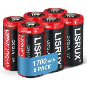 1700mAh CR123A 3V Lithium Battery 6 Pack, 3 Volt High Power CR123A CR17345, Long Lasting Leakproof 123A Lithium Batteries for Flashlight, Home Safety and Security Devices