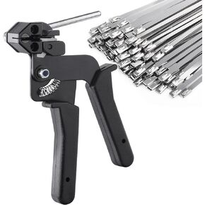 Cable Tie Gun Metal tie wrap Gun kit Zip Ties Cutter and 100PCS 4.6 x 200mm Stainless Steel Cable Ties Zip Tie Tool