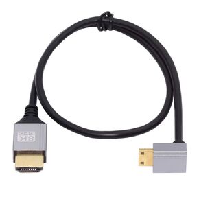 xiwai Ultra Thin HDTV Cable 90 Degree Down Angled Mini HDMI 2.1 Type-A to Type-C 8K 4K Hyper Super Flexible Slim Cord for Camera HDTV 0.5m/1.5ft