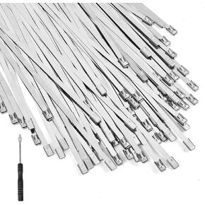 Metal Zip Ties (100pcs) Steel Zip Ties Stainless Zip Ties Metal Cable Ties Metal Zip Ties Metal Zip Ties Heavy Duty Outdoor Suitable Chainlink Fence,Fences, Wires Cables Farm Automotive Application