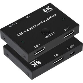 8K DisplayPort Switch Splitter DP 1.4 Bidirectional Switcher Support 8K@30Hz 4K@120Hz 2 in 1 Out or 1 in 2 Out Compatible with PC/HDTV/Projector/Monitor etc