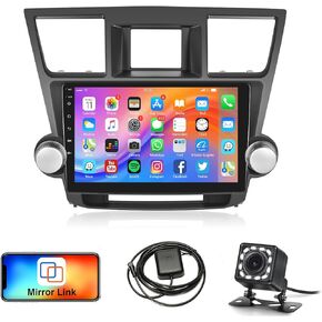 Android Car Stereo Radio for Toyota Highlander 2007-2014 with GPS, Rimoody 10.1 inch Touch Screen for Toyota Highlander Car StereoBluetooth WiFi FM Mirror Link + Backup Camera