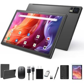 10.1 Inch Android 14 Tablet 2024 Latest Octa-Core Tablets, 64GB ROM+8(4+4)GB RAM/128GB Expandable, 13MP+5MP Dual Camera, 5G WiFi, Bluetooth, FHD IPS Screen, 2 in 1 Tablet with Keyboard, Case, Stylus