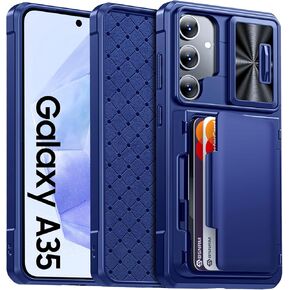 for Galaxy A35 5G Case Wallet, Hidden Card Holder (4-5 Cards), Slide Camera Cover, Military Grade Protection, Durable Kickstand Heavy Duty Men Women Shockproof Case for A35 5G, Blue