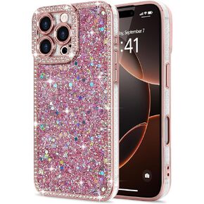 Lafunda for iPhone 13 Case Glitter, Luxury Shiny Bling Sparkly Phone Cover with Crystal Diamonds Rhinestone for Women Girls Soft TPU Slim Shockproof Protective Phone Case for iPhone 13 6.1", Pink