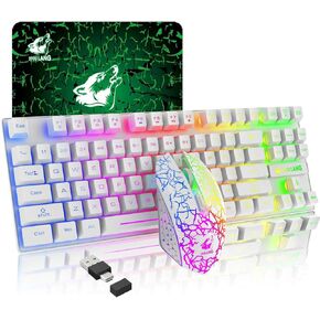 LexonElec Wireless RGB Backlit Gaming Keyboard Mouse Combo,Rechargeable 3800mAh Battery, 87-Key Mechanical Feel Keyboard, Quiet Mouse and Mouse Pad for Gamers and Office Typists(White)