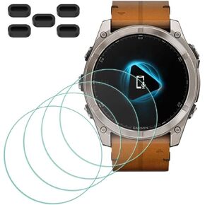 Screen Protector for Garmin fenix 8-51mm Sapphire Solar Smartwatch [4 Pcs] + Anti-dust Plugs 5Pcs, Tempered Glass 9H Hardness Anti-Scratch Bubble Free Film Ultra-Thin Protective Cover