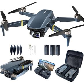 Brushless Super Endurance Foldable Drone with Camera for Beginners–60+ min Flight Time, WiFi FPV Quadcopter with 120°Wide-Angle 4K HD Camera, Brushless Motor, Auto Hover, Follow Me (3 Batteries)